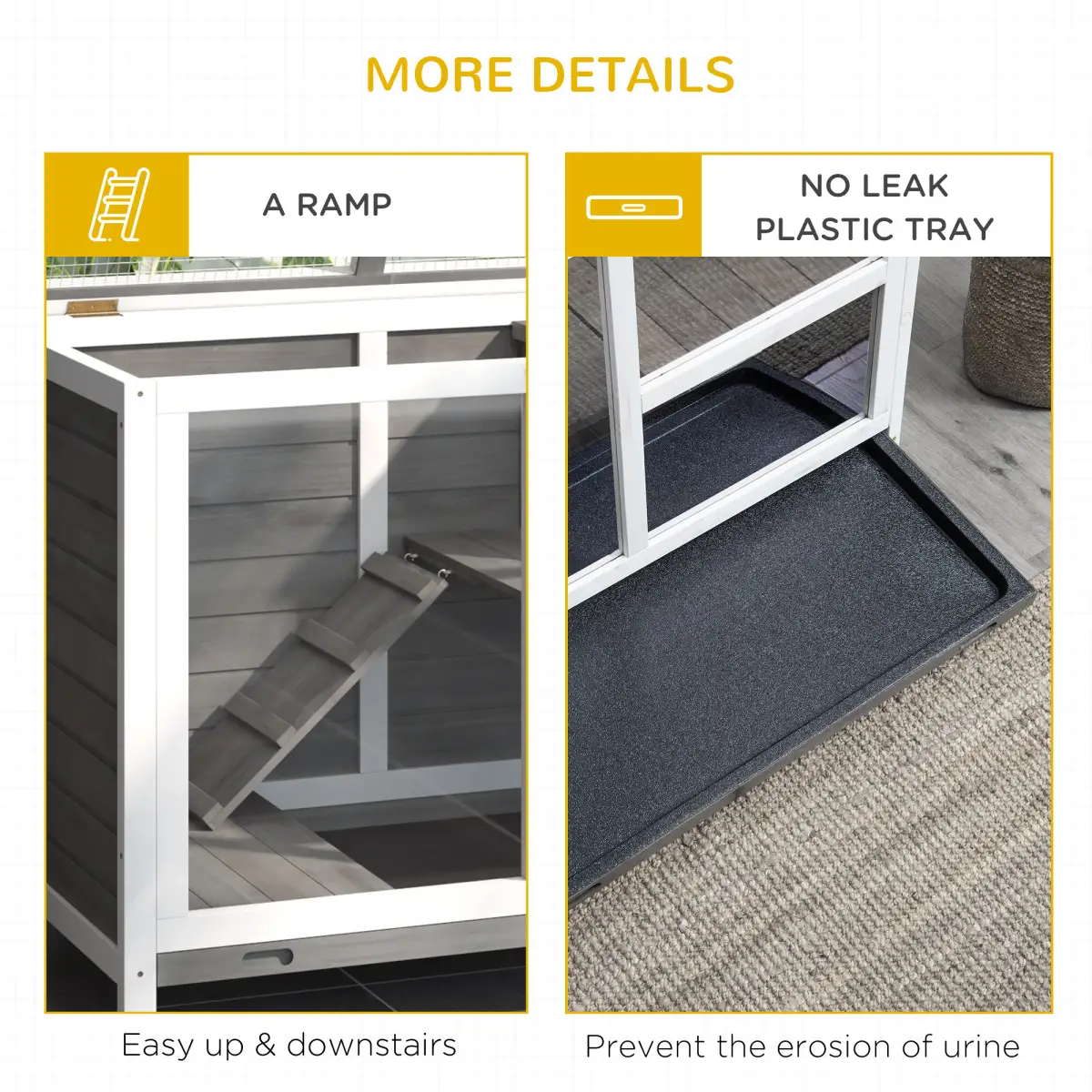 Unbranded Wood Rabbit Hutch Bunny Cage Pet House Indoor W/ Tray Ramp, Grey Pawhut - Rabbit Hutch