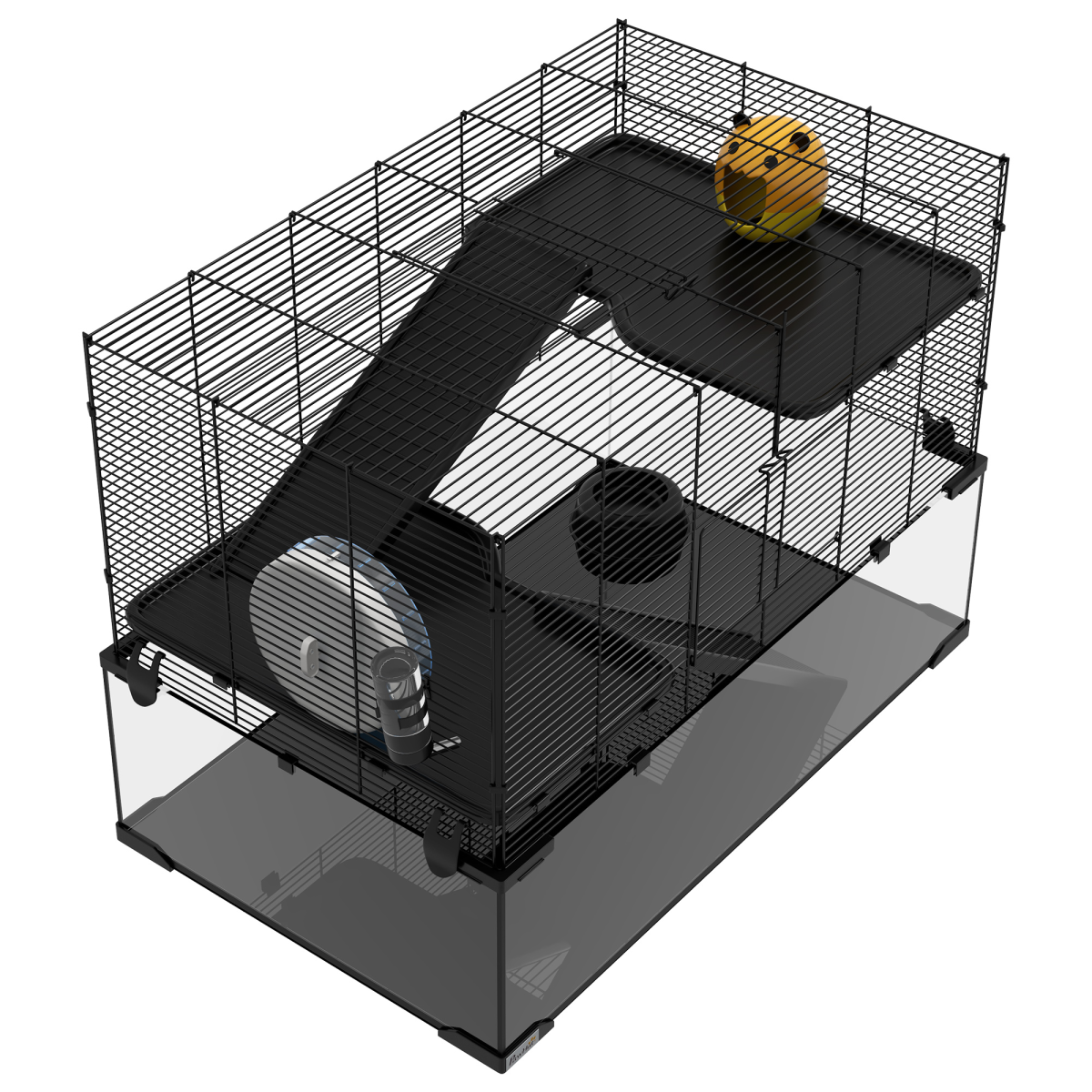 3 Tiers Hamster Cage w/ Deep Glass Bottom, Dish, Hut, 78.5 x 48.5 x 57cm - from PawHut
