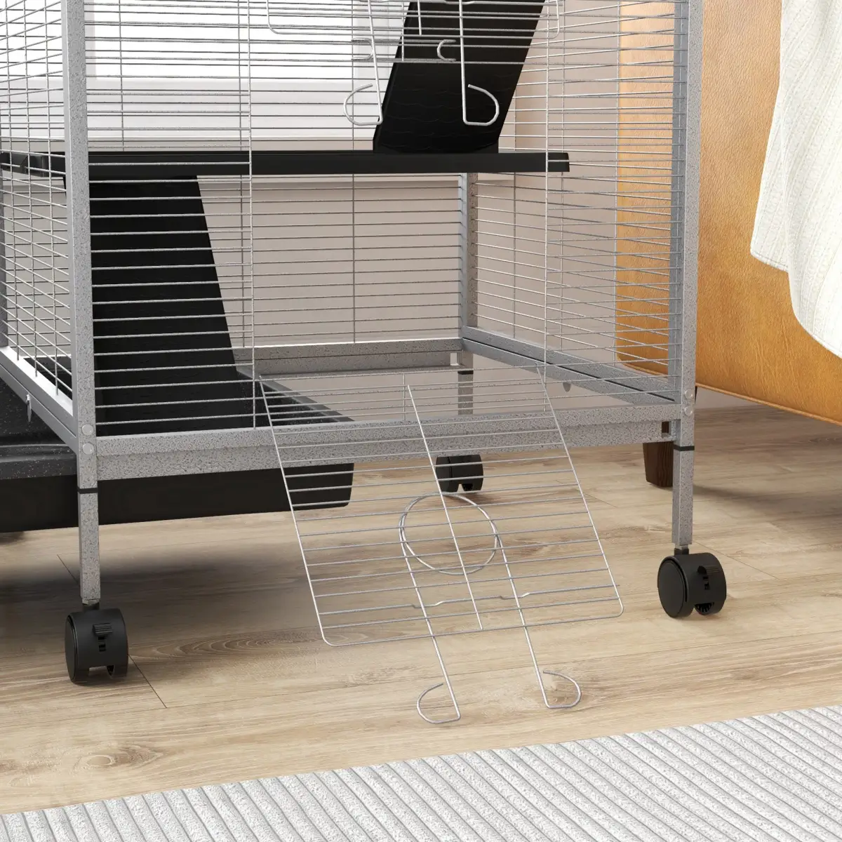 PawHut PawHut Rolling Small Animal Cage for Chinchillas Ferrets Kittens W/ Ramp Grey - Pet Cage