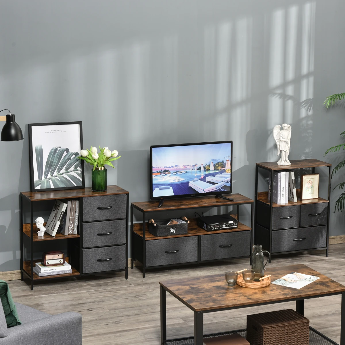 HOMCOM Durable Chest Dresser with 3 Drawers, Shelves, and Metal Frame for Home Organization Solutions by Homcom