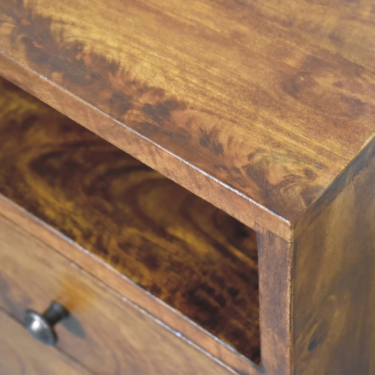 Artisan Furniture Artisan Furniture Bedside Nightstand Mini Solid Mango Wood Chestnut Finish With Brass Knobs For Bedroom - Bedside Table