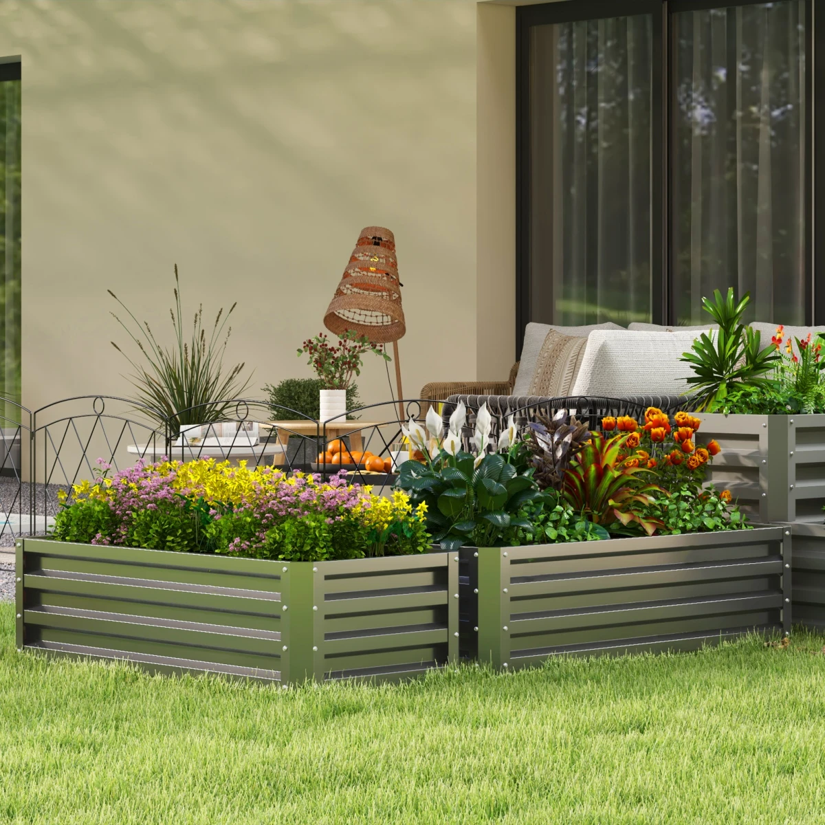 Outsunny Outsunny Planter Box Two Pack Galvanised Steel Patio - Planters