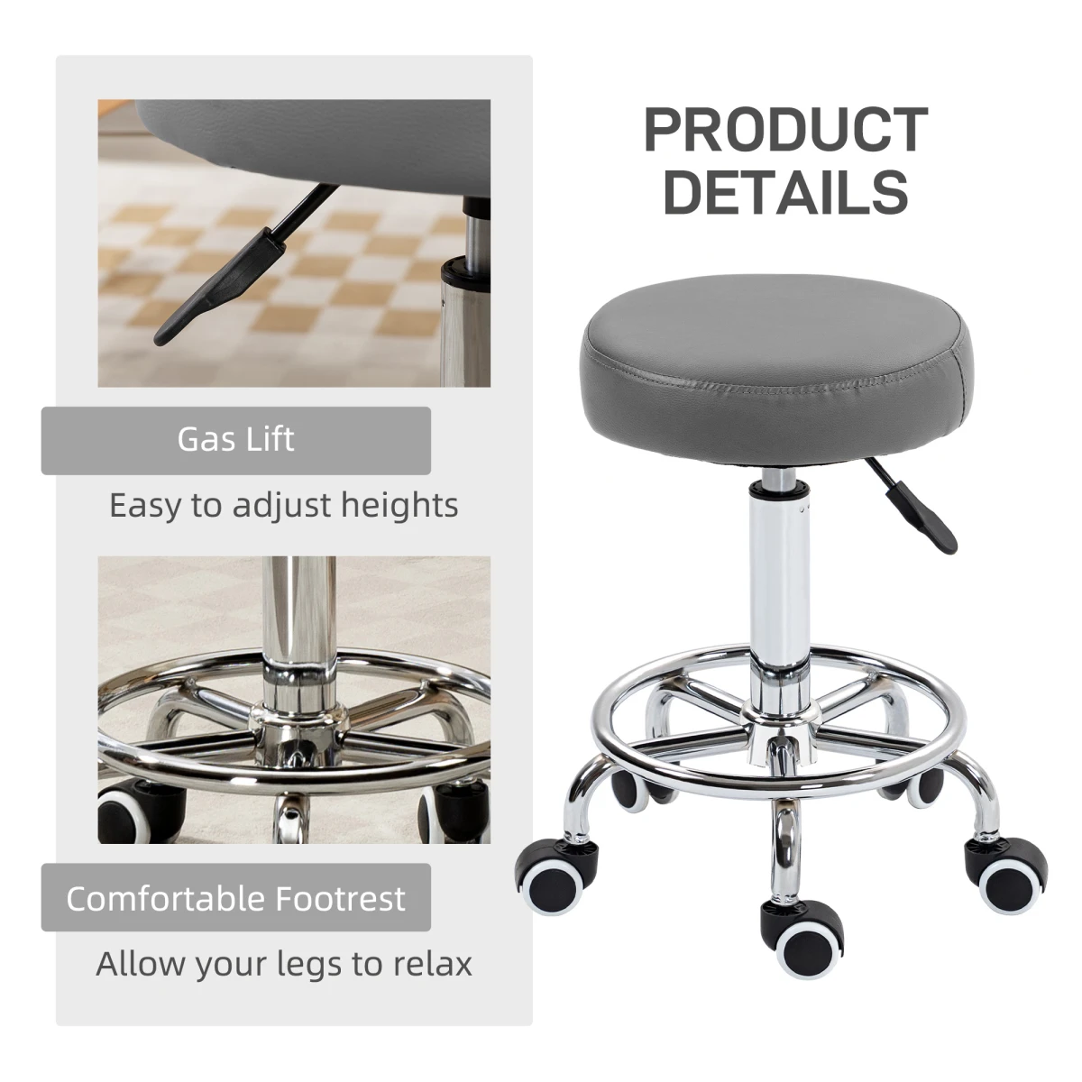 Vinsetto Vinsetto Stool Round PU Leather Adjustable Salon - Office Chair