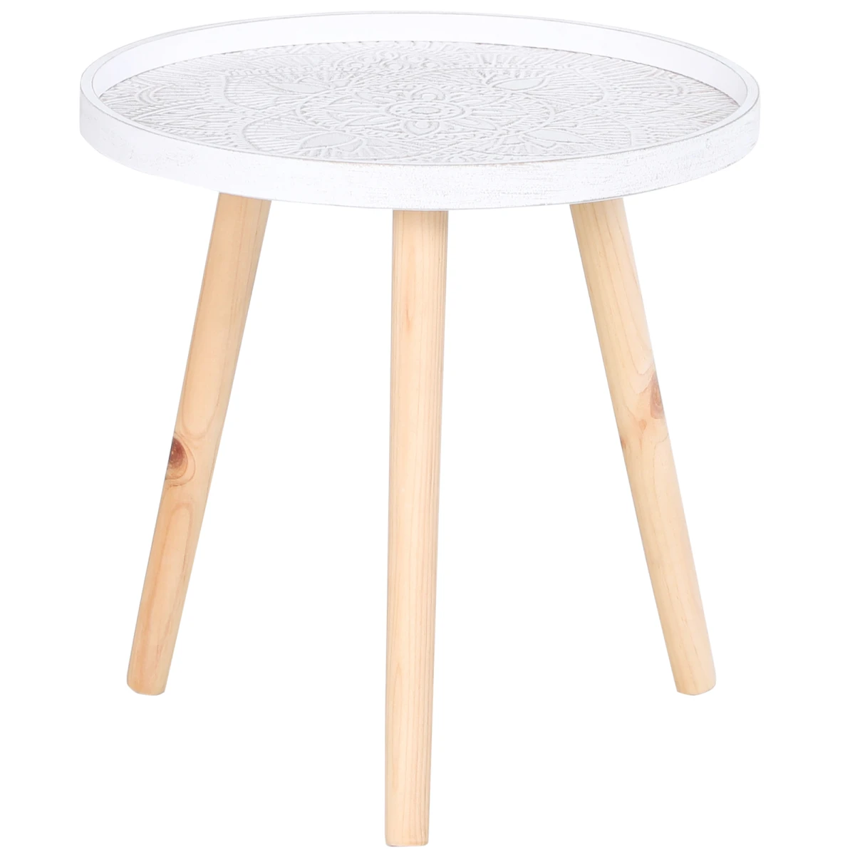 HOMCOM Pine Wood Compact Side Table Saucer Top Floral - Dining Table