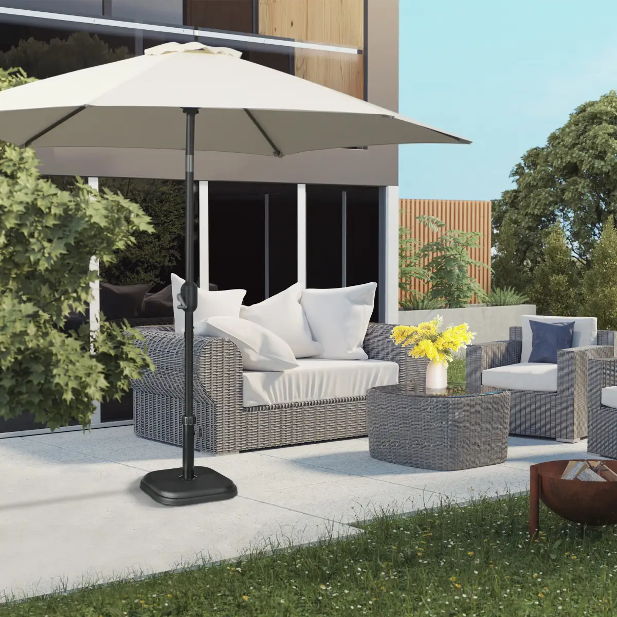 Outsunny 11kg Concrete Garden Parasol Base, Square Outdoor Table Umbrella Stand Holder - Parasol