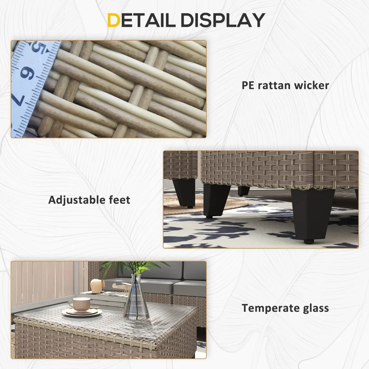Outsunny Outsunny 5 PCs Rattan Garden Furniture Set with Glass Coffee Table, Brown - Garden Sofa Sets