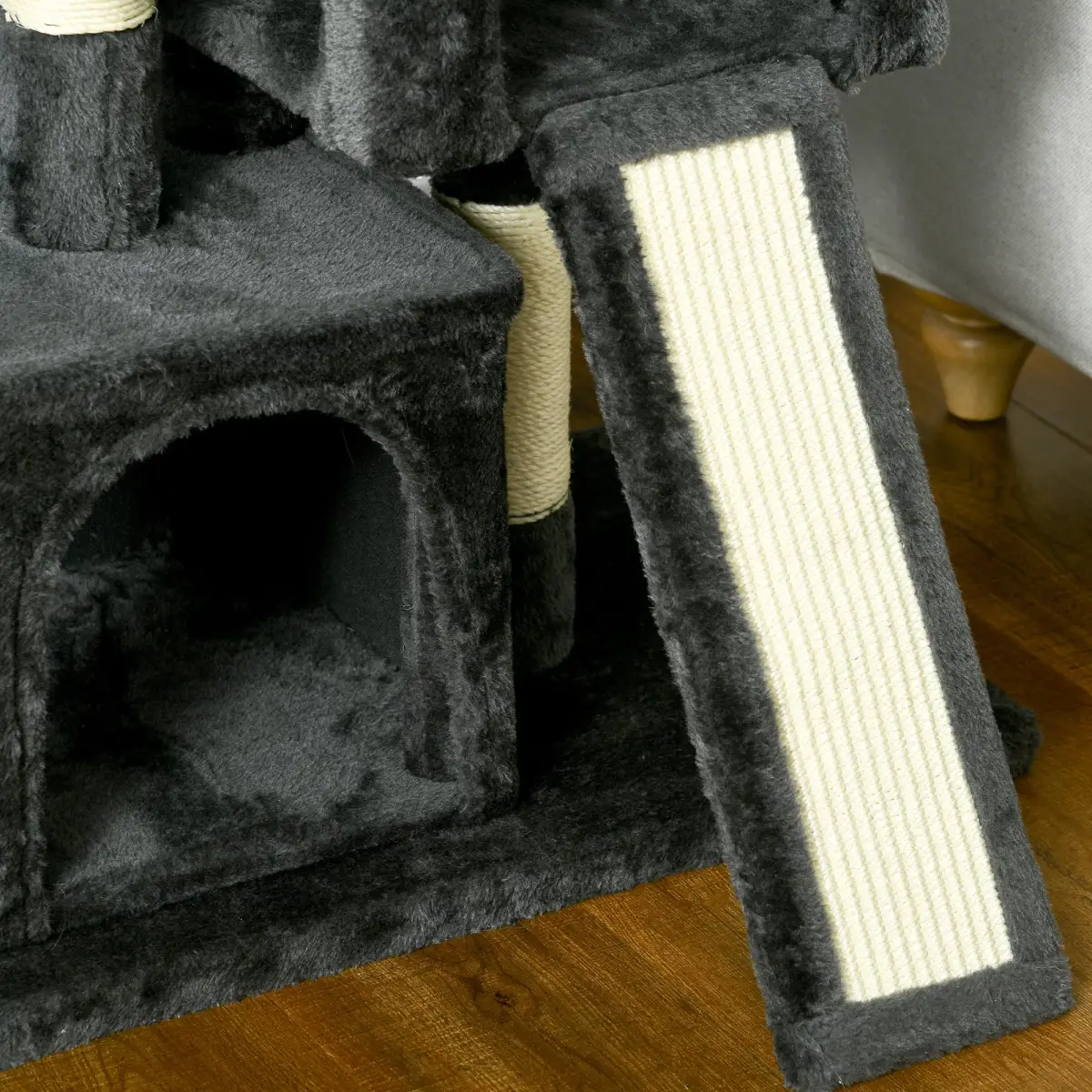 Unbranded Cat Rest & Play Activity Tree w/ 2 House Perch Scratching Post Black Pawhut - Cat Tree