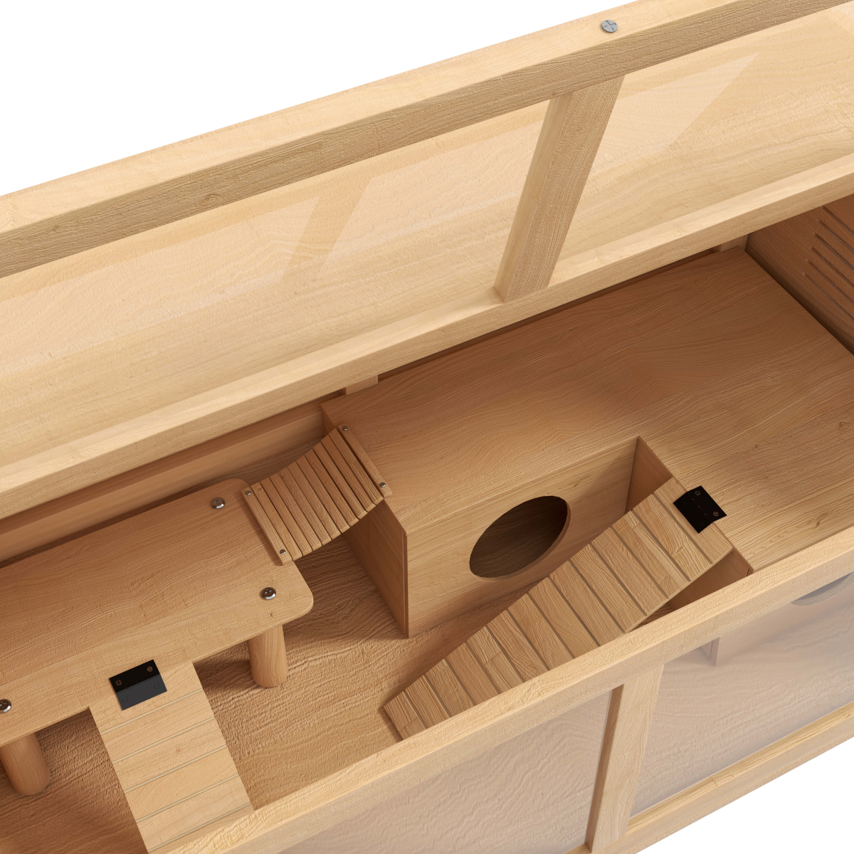 PawHut Wooden Hamster Cage for Gerbils w/ Suspension Bridge, Ladders, Nature - from PawHut