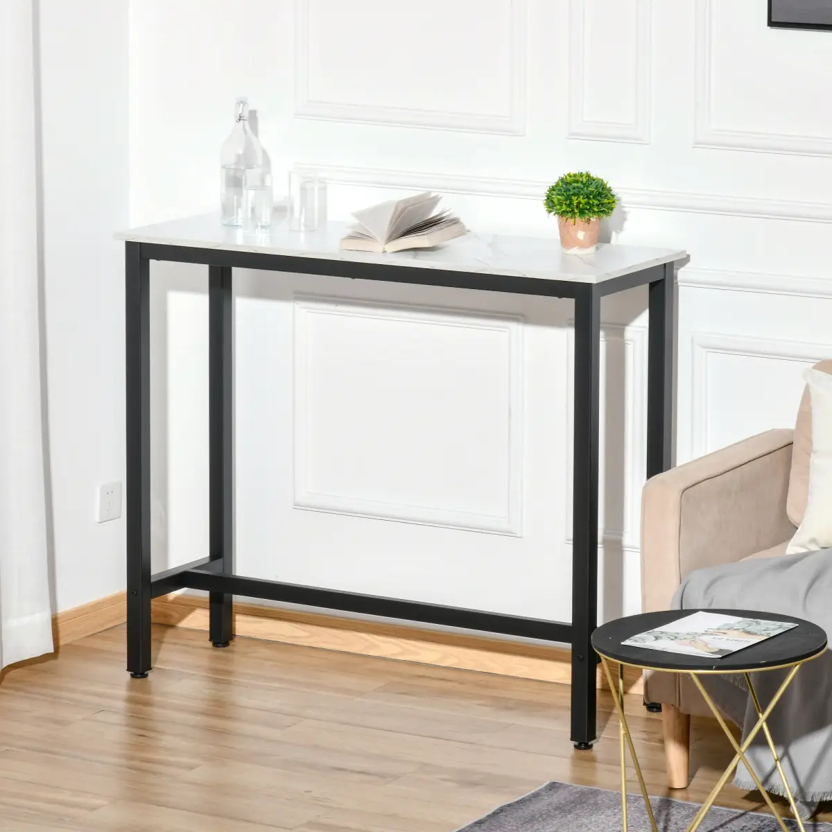 Unbranded Bar Table Breakfast Dining Coffee Table w/ Adjustable Footpads White & Black - Dining Table