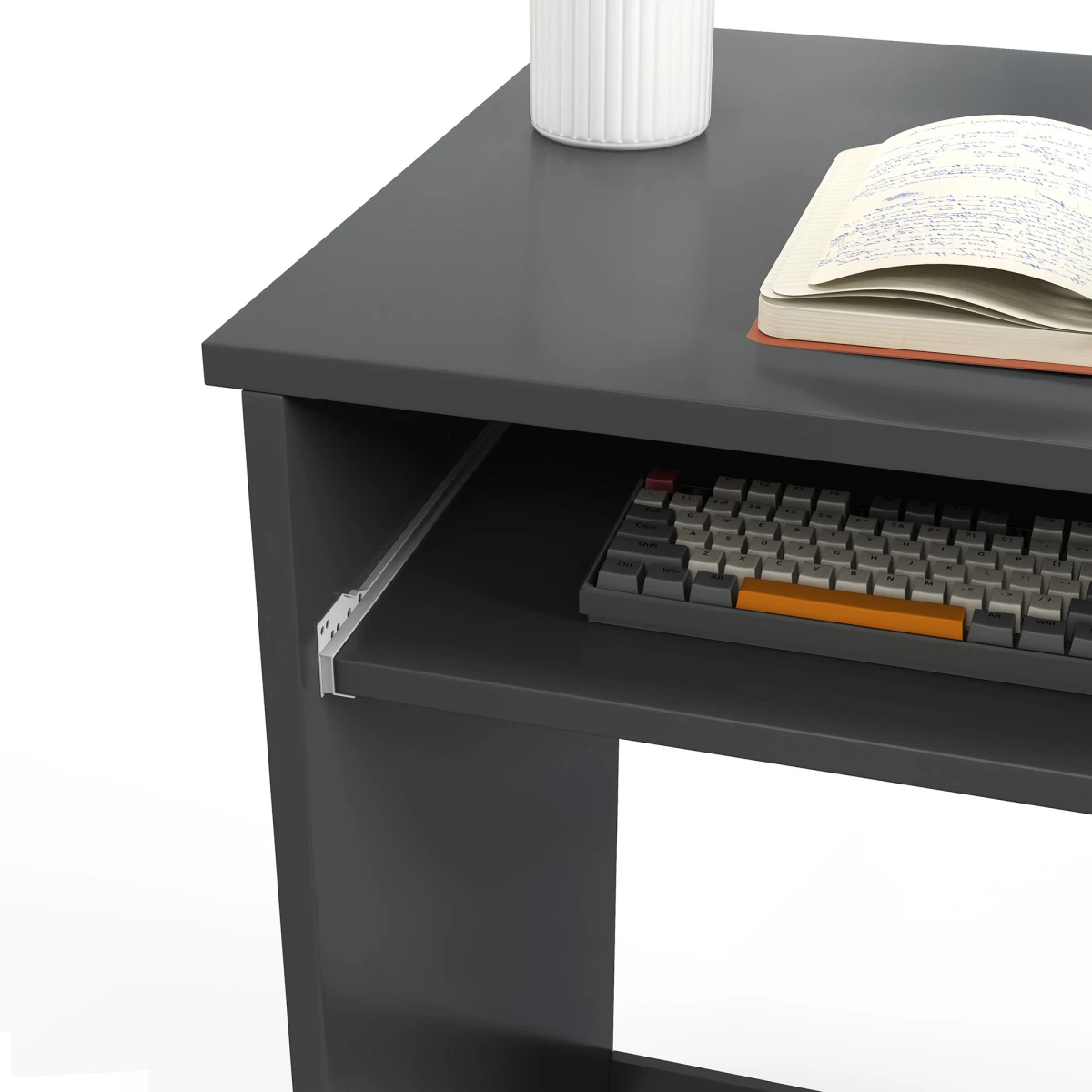 HOMCOM Computer Desk Compact With Keyboard Tray Drawer For Small Home Office Grey Finish by HOMCOM