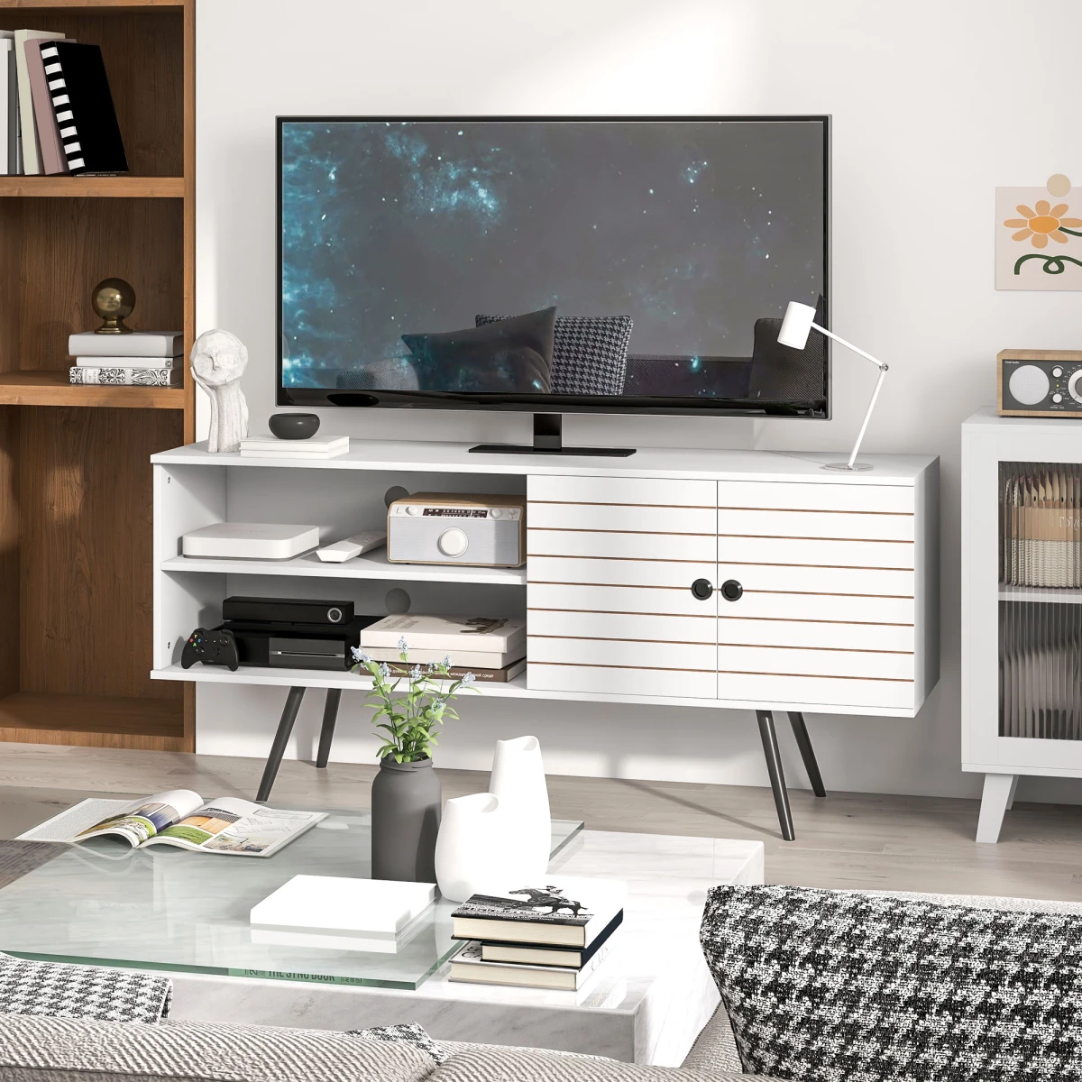 HOMCOM HOMCOM TV Unit 65Inch White With Door And Shelves LivingRoom - TV Unit