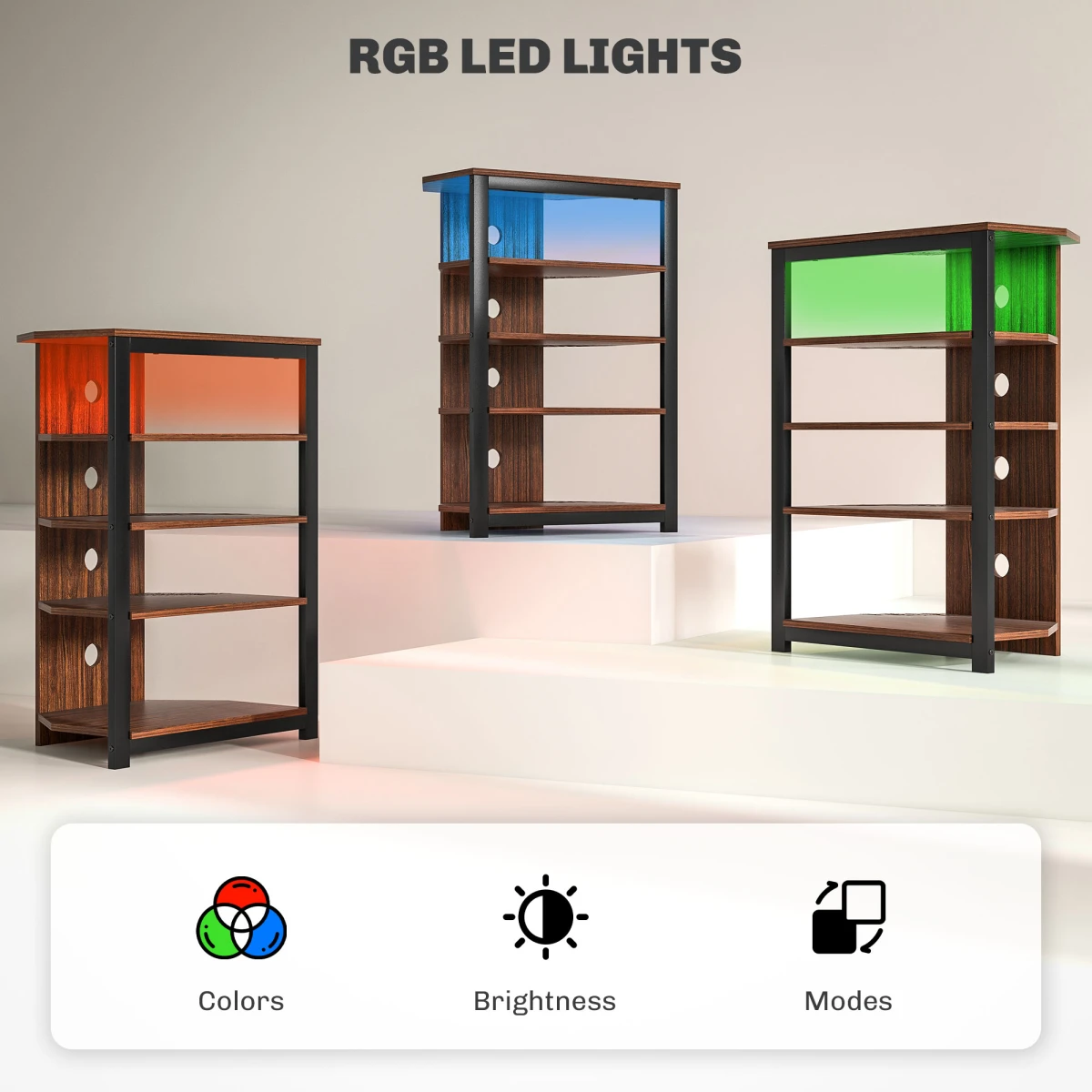 HOMCOM HOMCOM TV Stand 4 Tier Shelves RGB LED Light For 29 Inch TV - TV Unit