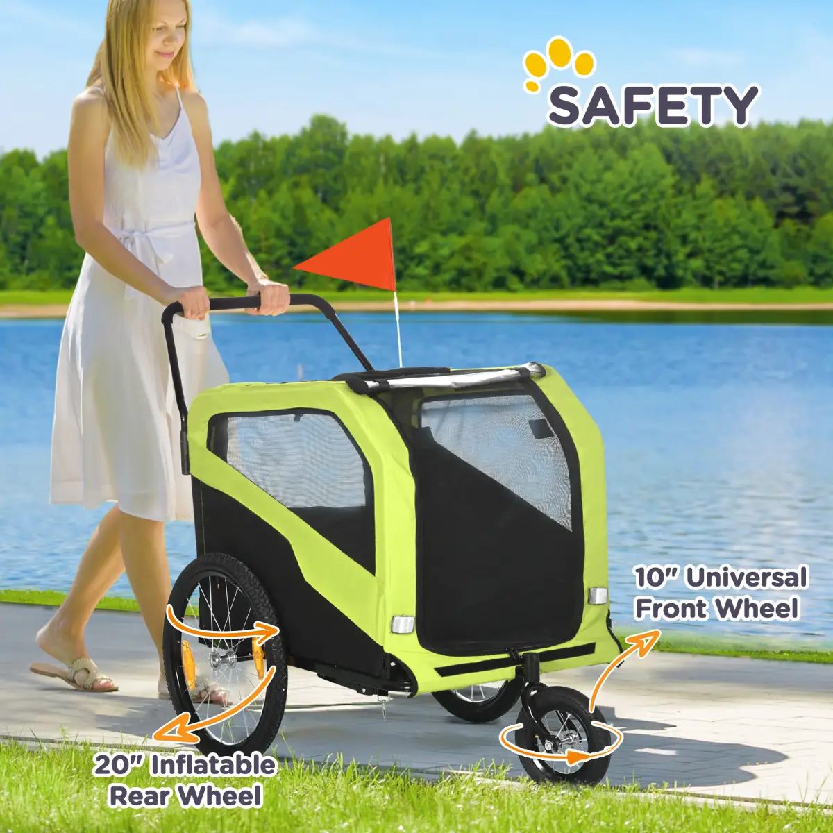 PawHut 2 in 1 Dog Bike Trailer Pet Stroller for Large Dogs W/ Hitch - Green - Pet Carrier