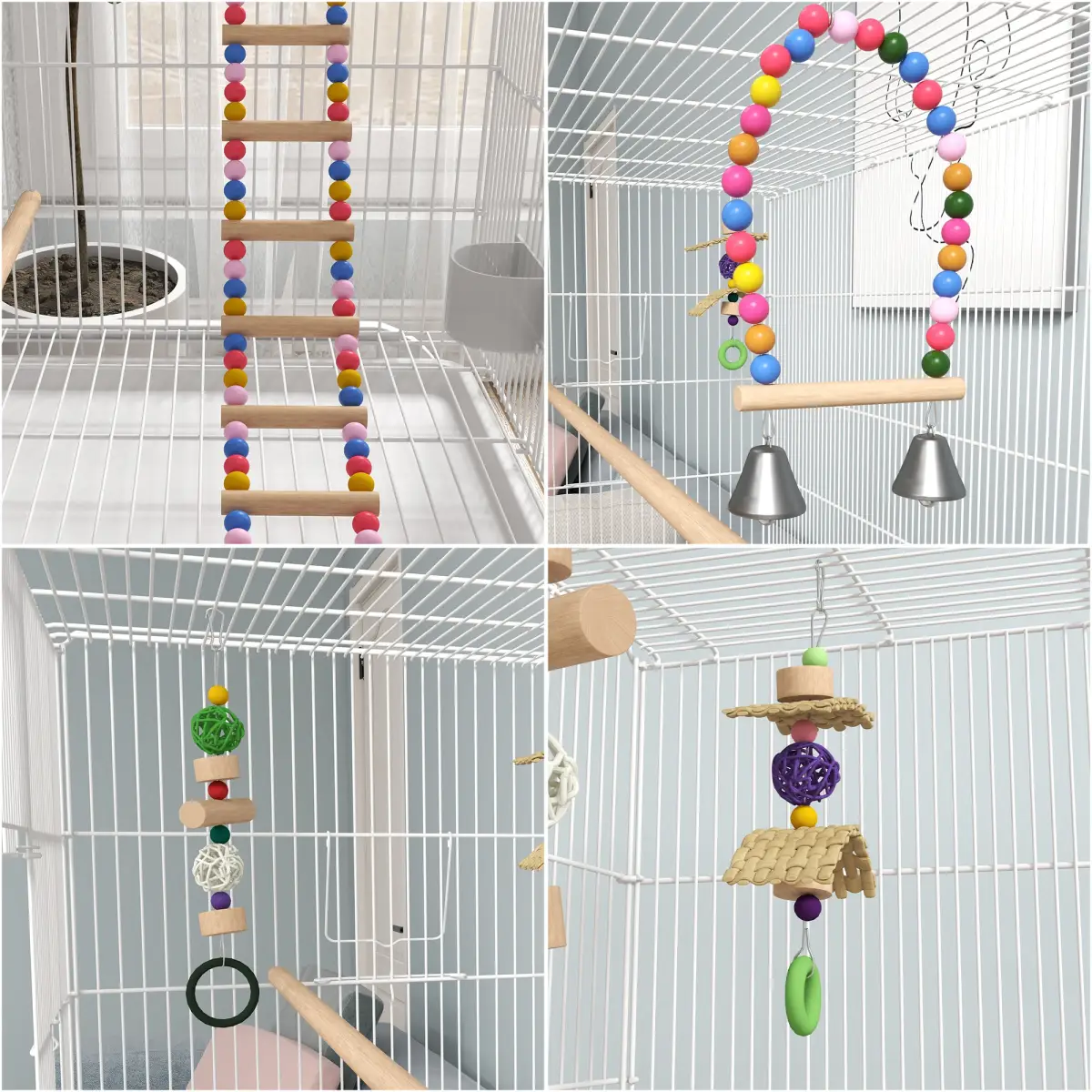 PawHut PawHut Bird Cage with Stand, Wheels, Toys, for Budgies, Finches, White - Bird Cage