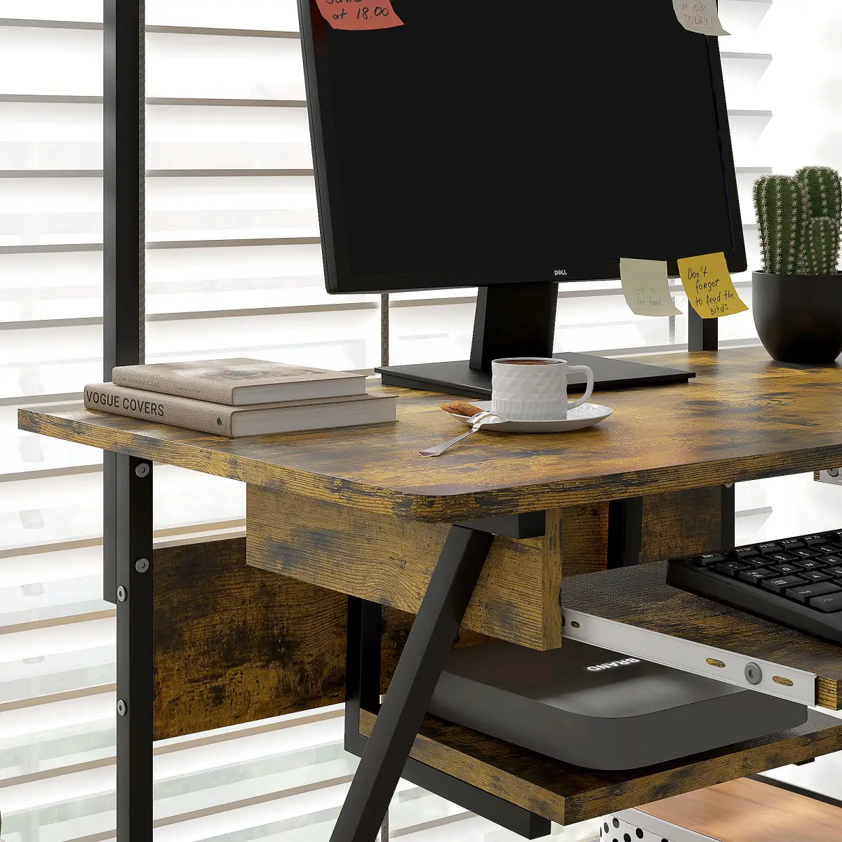 HOMCOM HOMCOM Rolling Computer Desk with Keyboard Tray Storage Shelves Rustic Brown - Desk