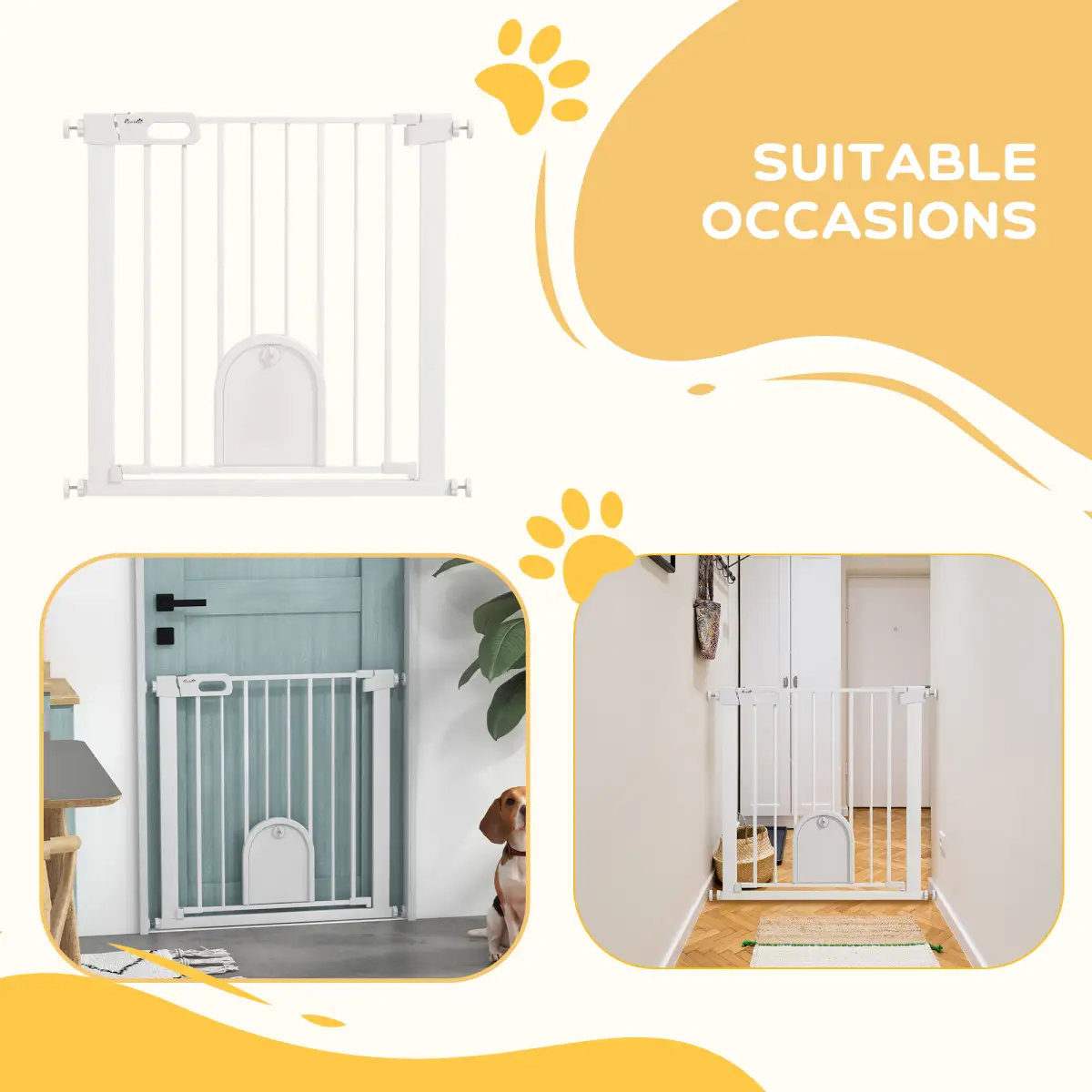 PawHut PawHut 75-82 cm Pet Safety Gate Pressure Fit Stair w/ Small Door Double Locking - Pet Gate