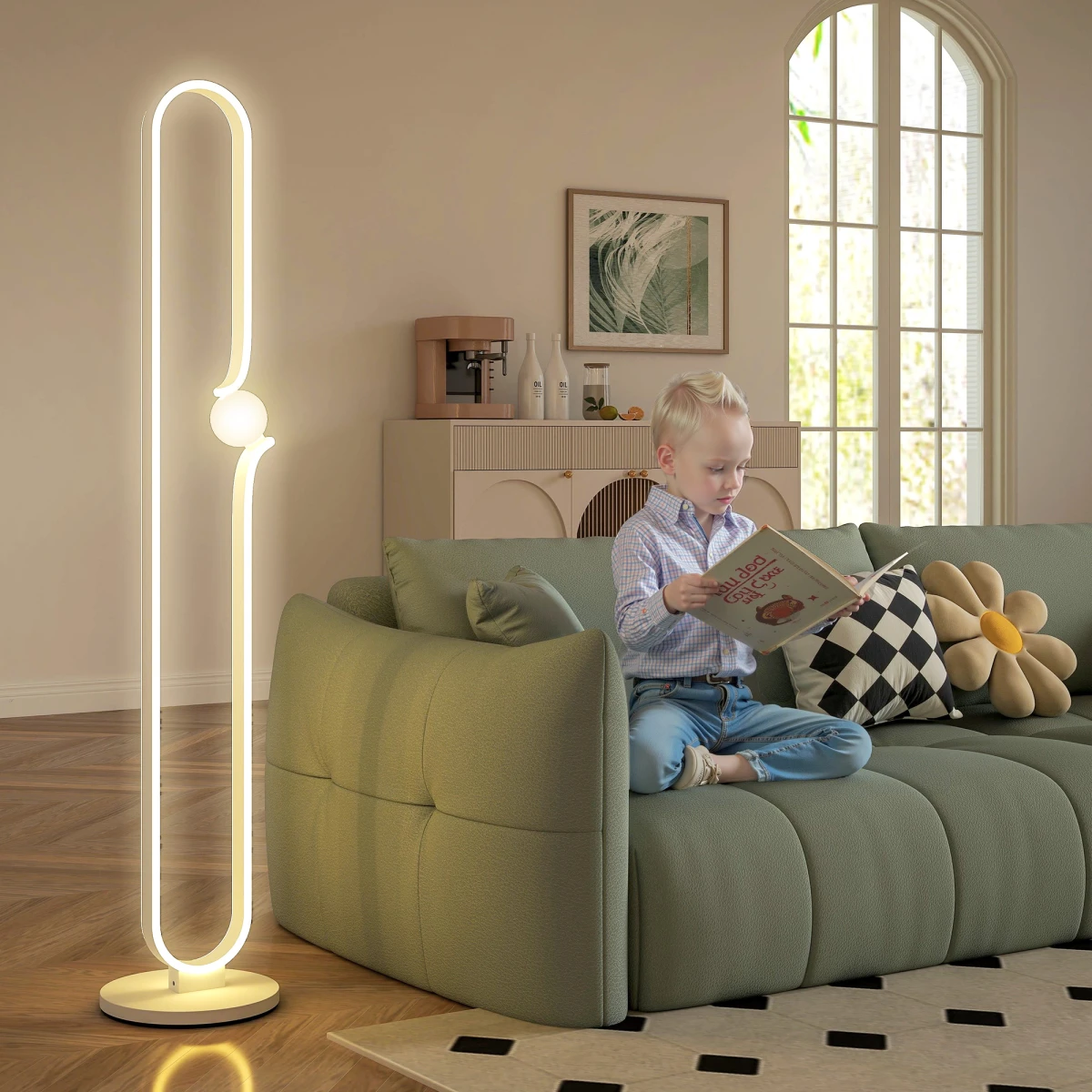 HOMCOM HOMCOM Dimmable LED Floor Lamp with Glass Shade for Cozy Living Rooms - Lamp