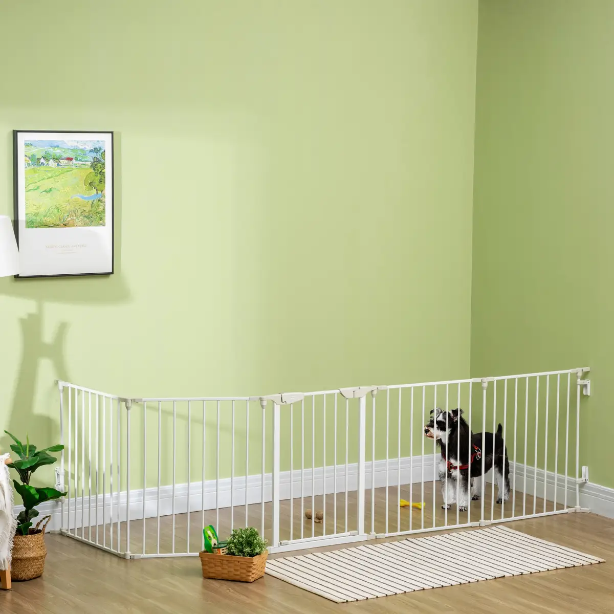 Pawhut Pet Gate 5-Panel Dog Playpen for Indoor Stair Barrier W/ Walk Through Door White - Pet Gate