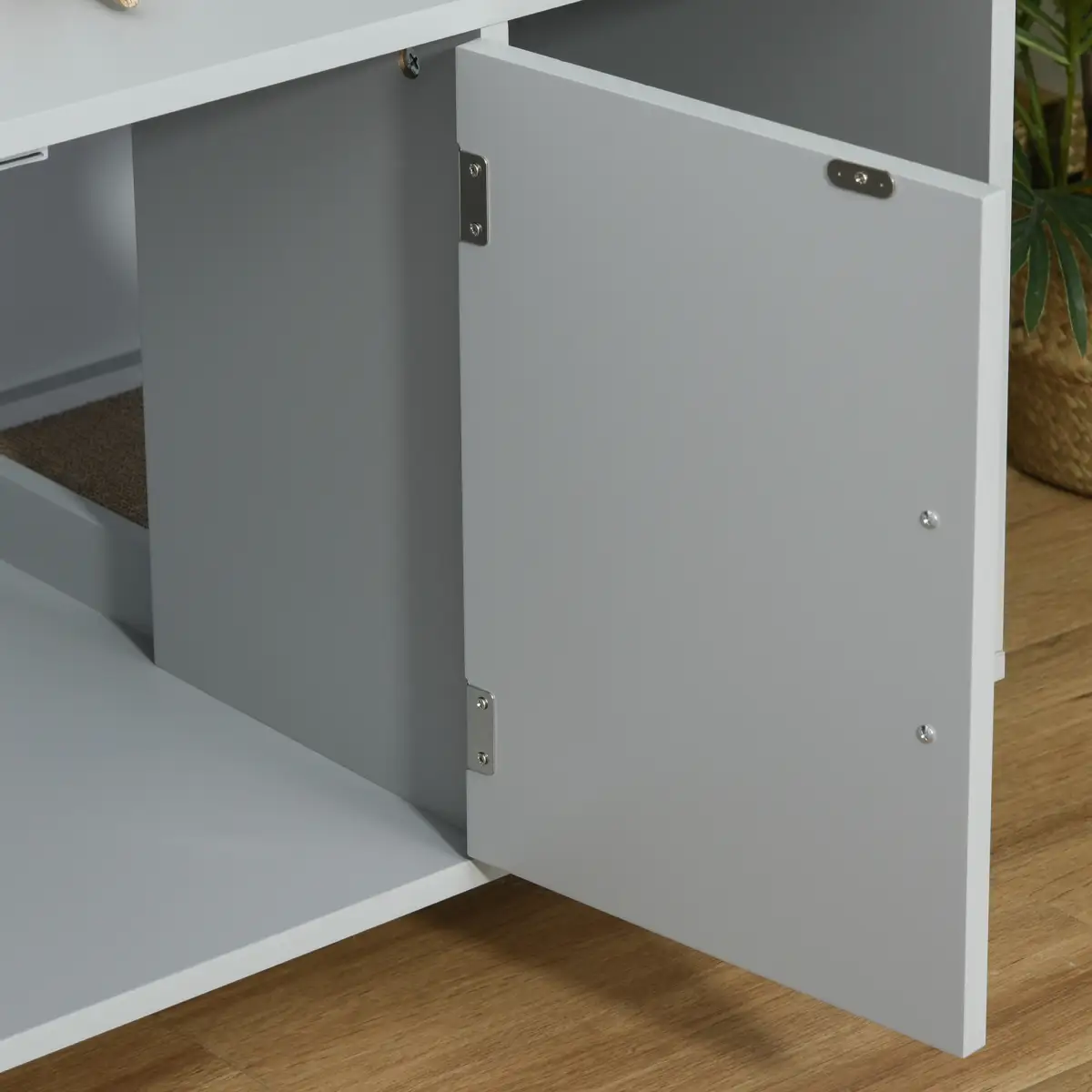 Unbranded Indoor Feline Cat Box Furniture Kitty Table w/ Scratch & Magnetic Doors, Grey - Cat House