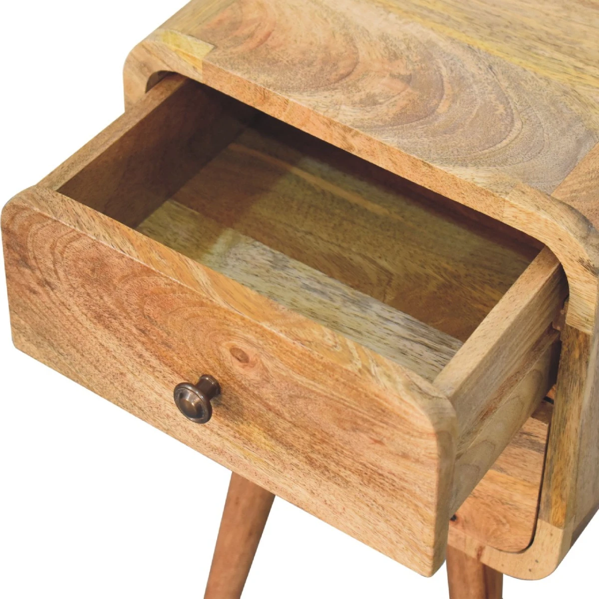 Artisan Nightstand Mini Solid Mango Wood Oak Finish Curved Edges Two Drawer Bedroom Decor for Small Spaces by Artisan Furniture