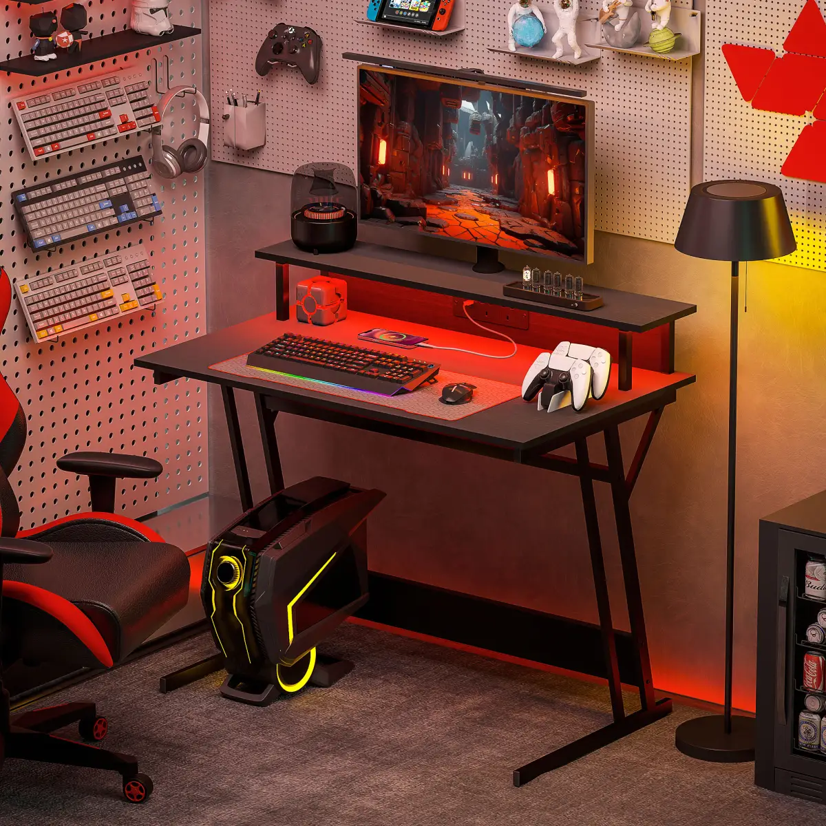 HOMCOM HOMCOM LED Gaming Desk with Power Outlets and Monitor Stand 100 x 60cm Black - Desk