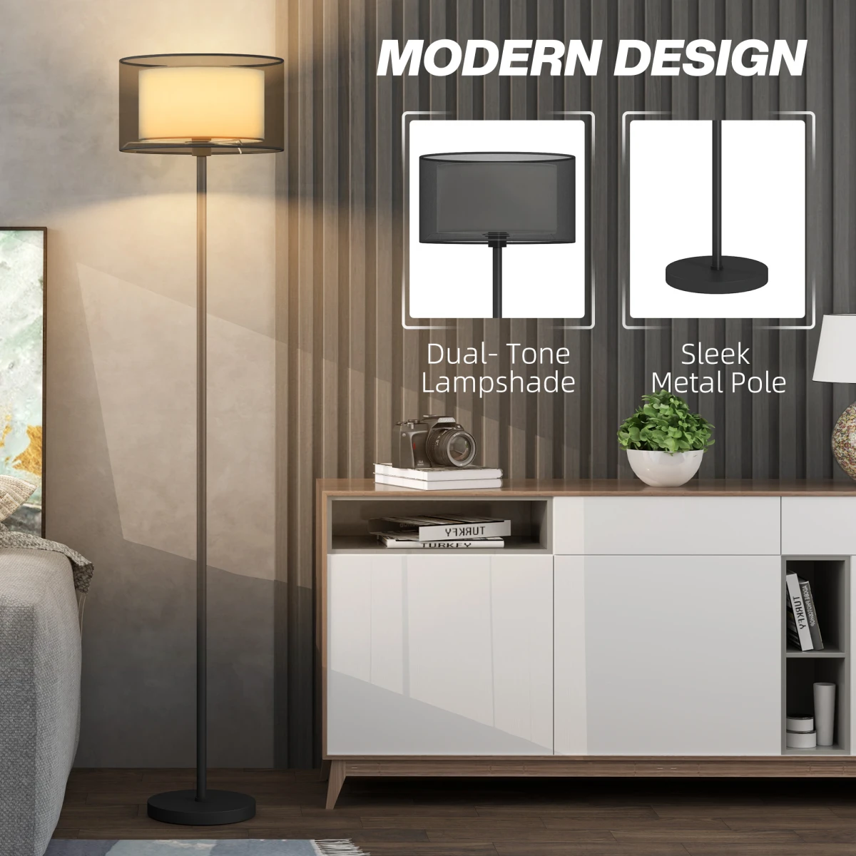 N/A Quality Floor Lamp Dual-Tone Shade Foot Switch - Lamp