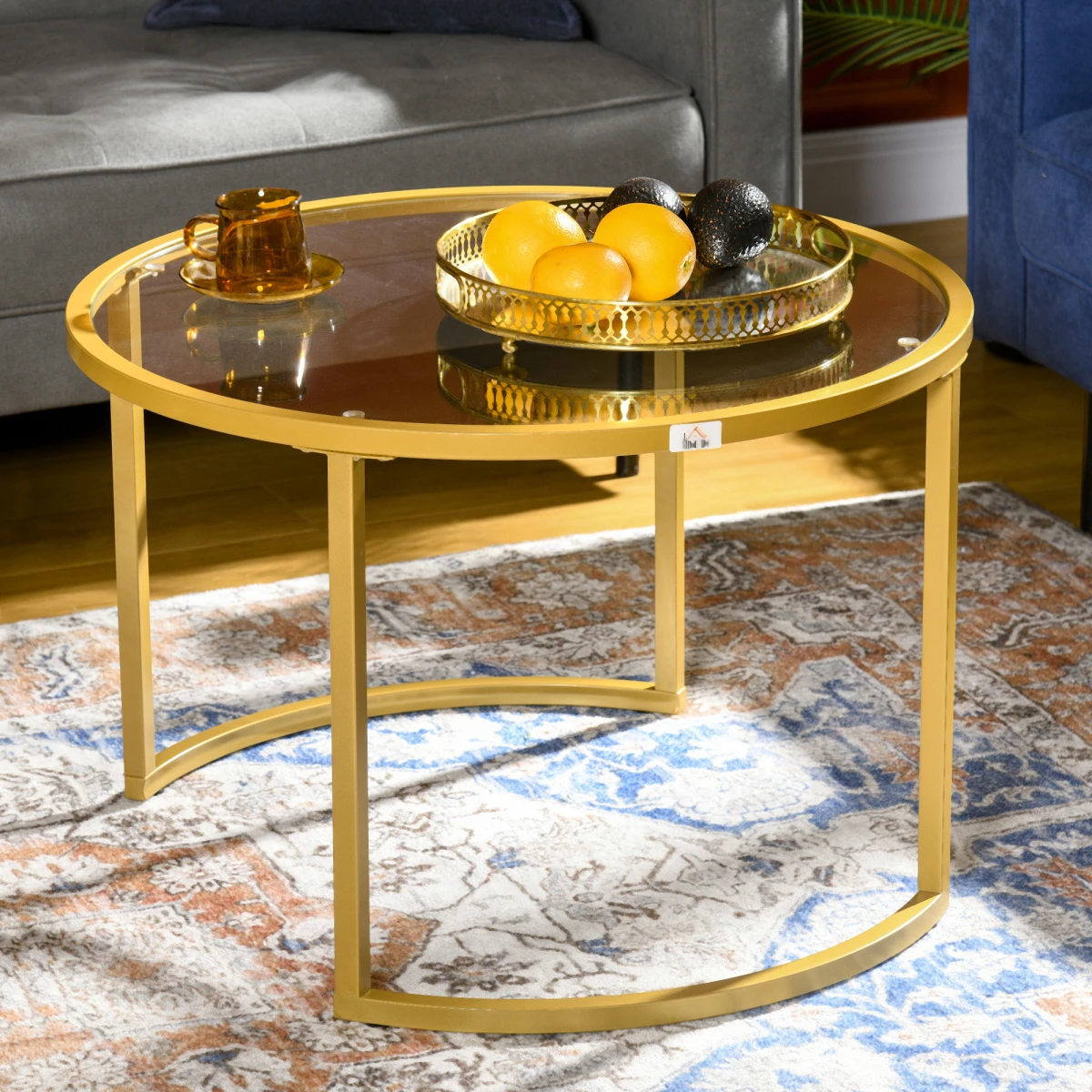 HOMCOM Nesting Tables GlassTop TwoSize LivingRoom - Nest of Tables