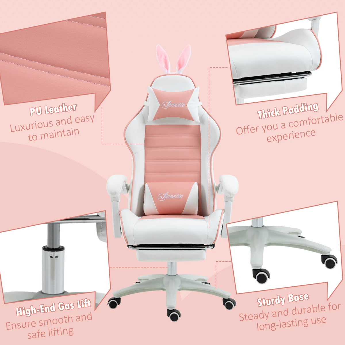 Vinsetto Racing Chair Standard Rabbit Ears Gaming by Vinsetto