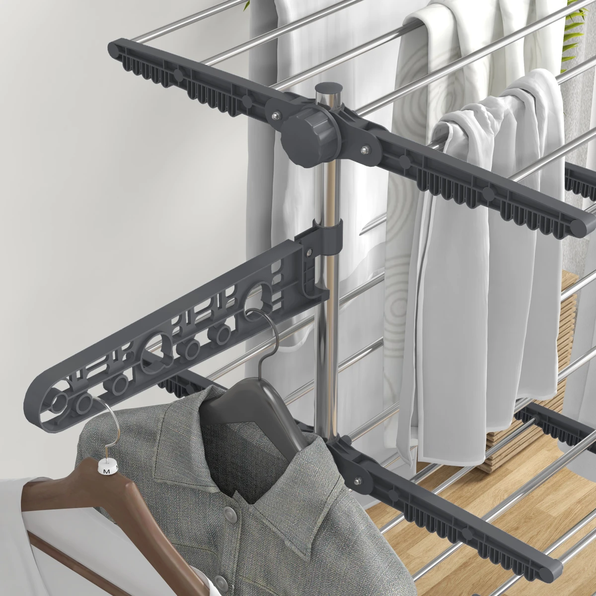 HOMCOM HOMCOM 4-Tier Large Clothes Airer Stainless Steel Clothes Drying Rack Grey - Wine Rack