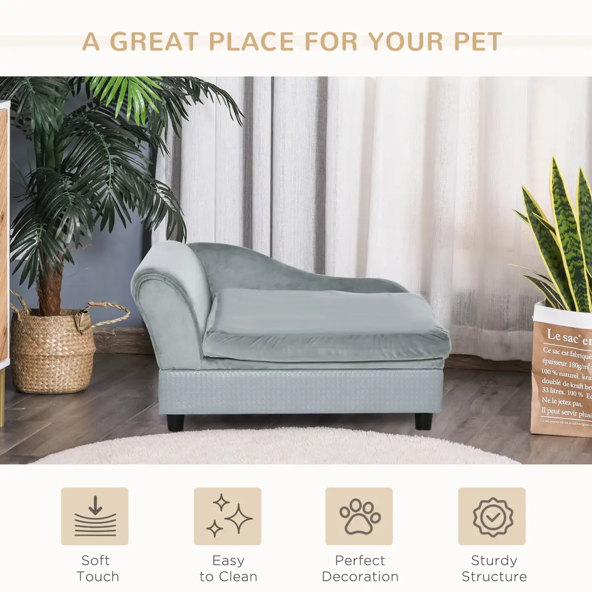 PawHut PawHut Pet Sofa Dog Chair Cat Couch w/ Storage, Cushion - Light Blue - Dog Beds