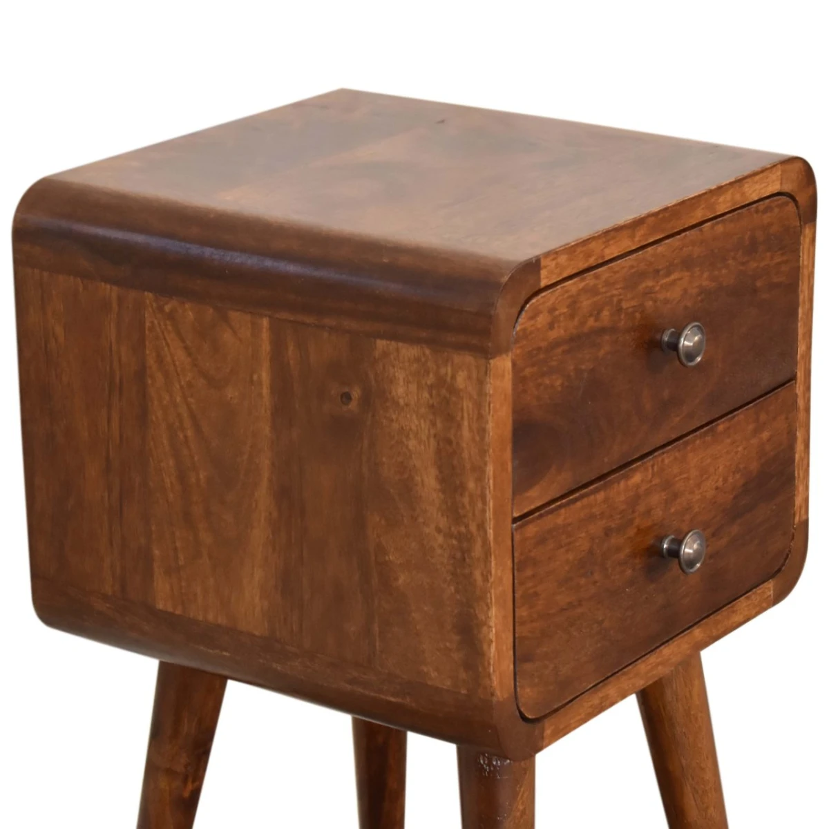 Artisan Furniture Artisan Solid Mango Wood Mini Chestnut Bedside Table With Curved Edges For Small Spaces - Bedside Table