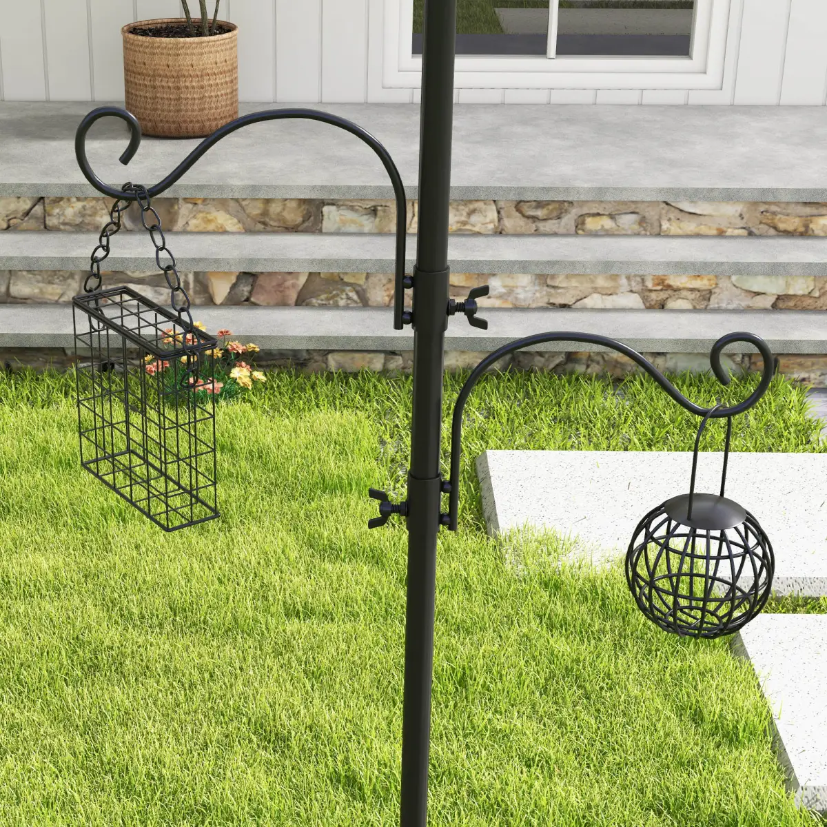 Pawhut Bird Feeding Station Kit Wild Bird Feeder Pole w/ 6 Hooks 4 Hanging Feeders - Bird Feeder