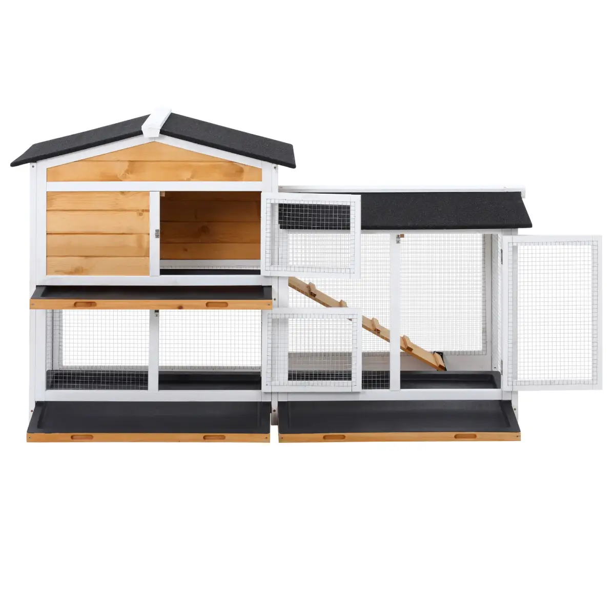 Unbranded 2-Tier Wooden Rabbit Hutch Guinea Pig House Pet Cage Outdoor Tray Ramp Pawhut - Rabbit Hutch