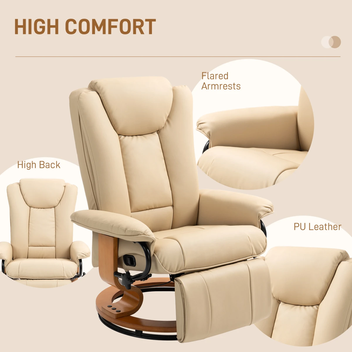 HOMCOM PU Leather Reclining Armchair For Living Room Beige by HOMCOM