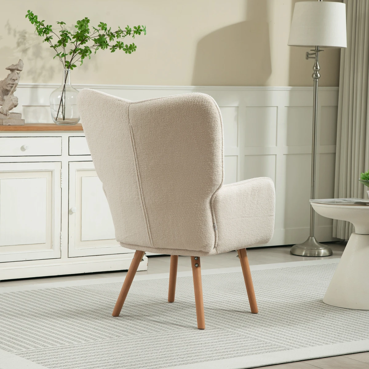 HOMCOM Tufted Wingback Armchair Medium Fleece Seat LivingRm - Armchair