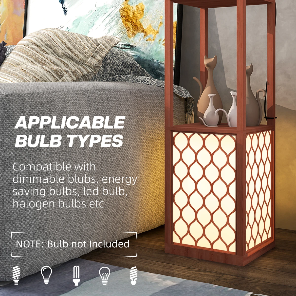 HOMCOM 2-Light Floor Lamp with Shelves for Cozy Living Spaces - Lamp