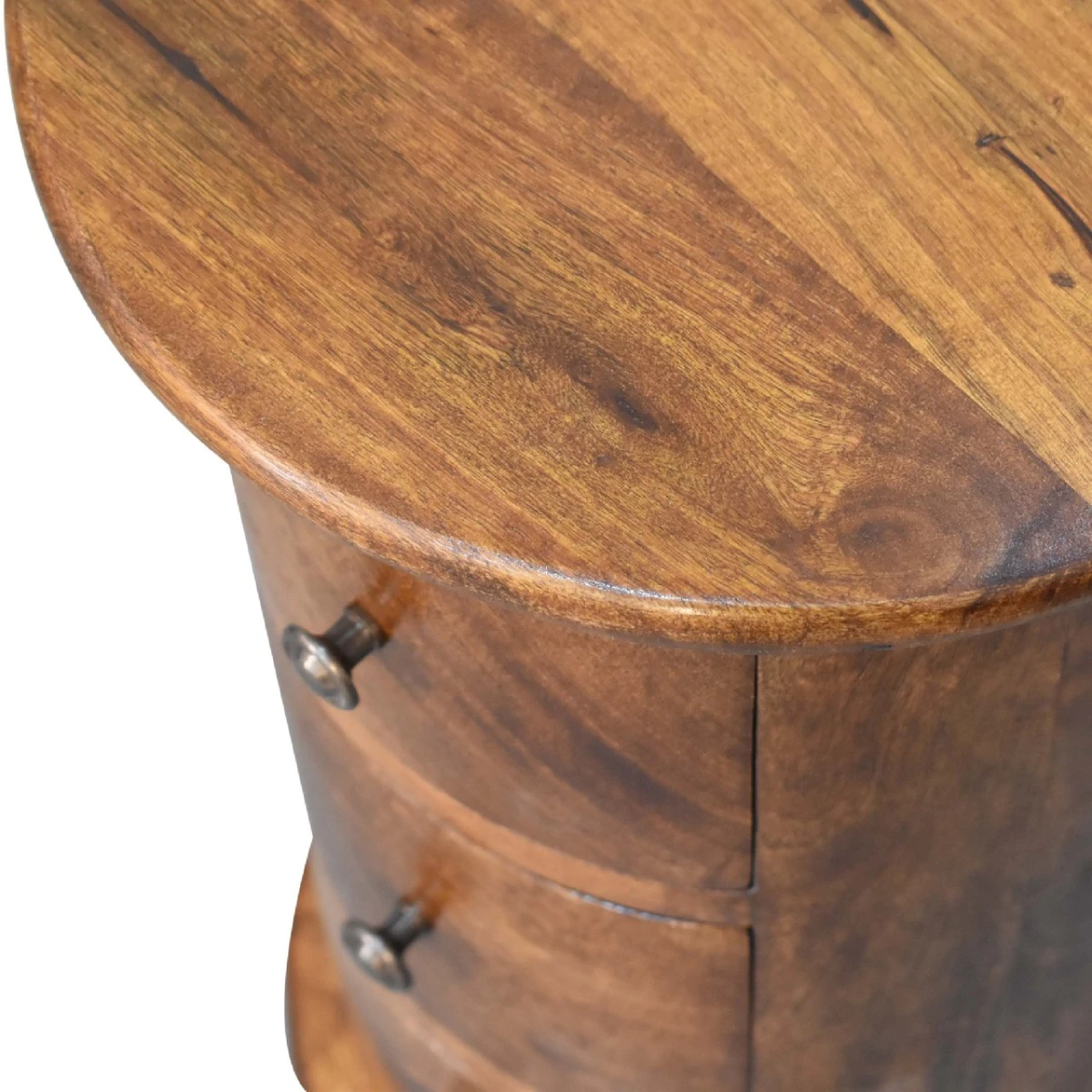 Artisan Furniture Artisan Furniture Drum Chest Mini Round Three Drawer Solid Mango Wood Chestnut Finish For Small Item Storage - Chest of Drawers