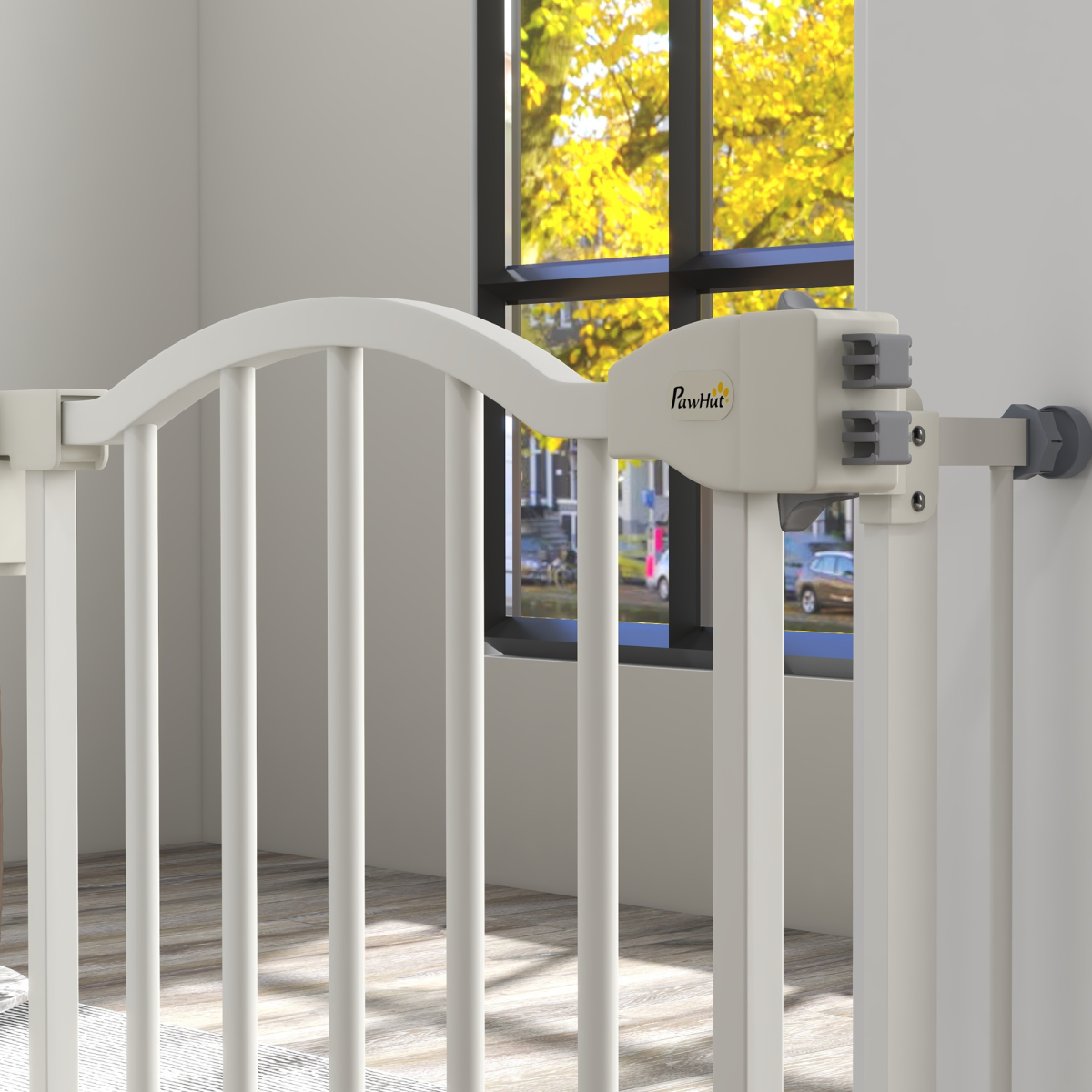 PawHut 74-94cm Adjustable Metal Pet Gate Safety Barrier w/ Auto-Close White - from PawHut