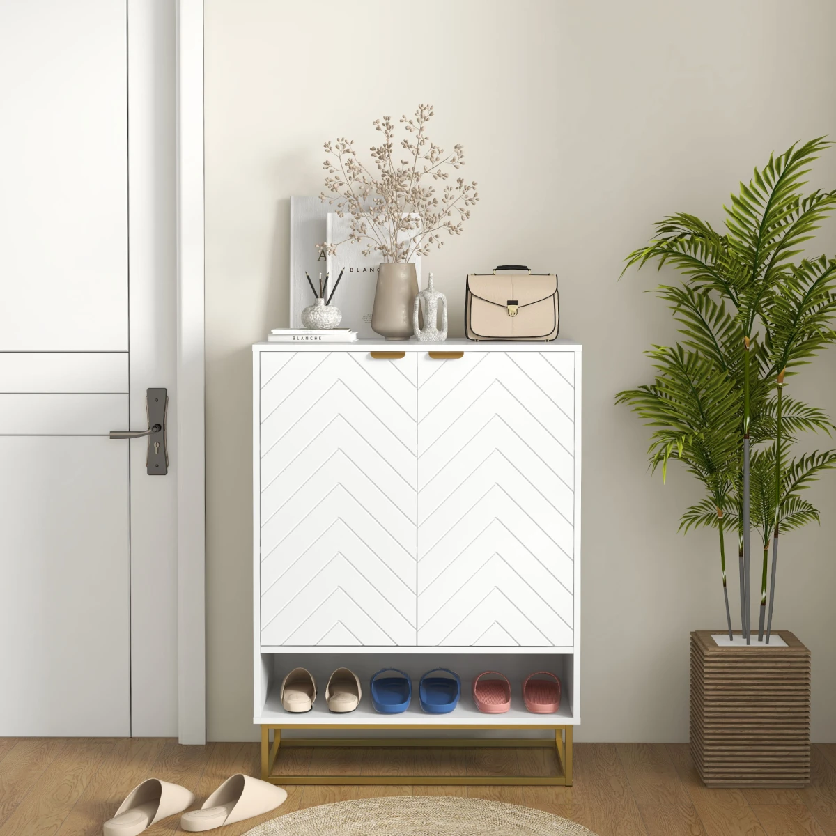 HOMCOM HOMCOM Shoe Cabinet 12-Pair Chevron Doors Home - Shoe Storage