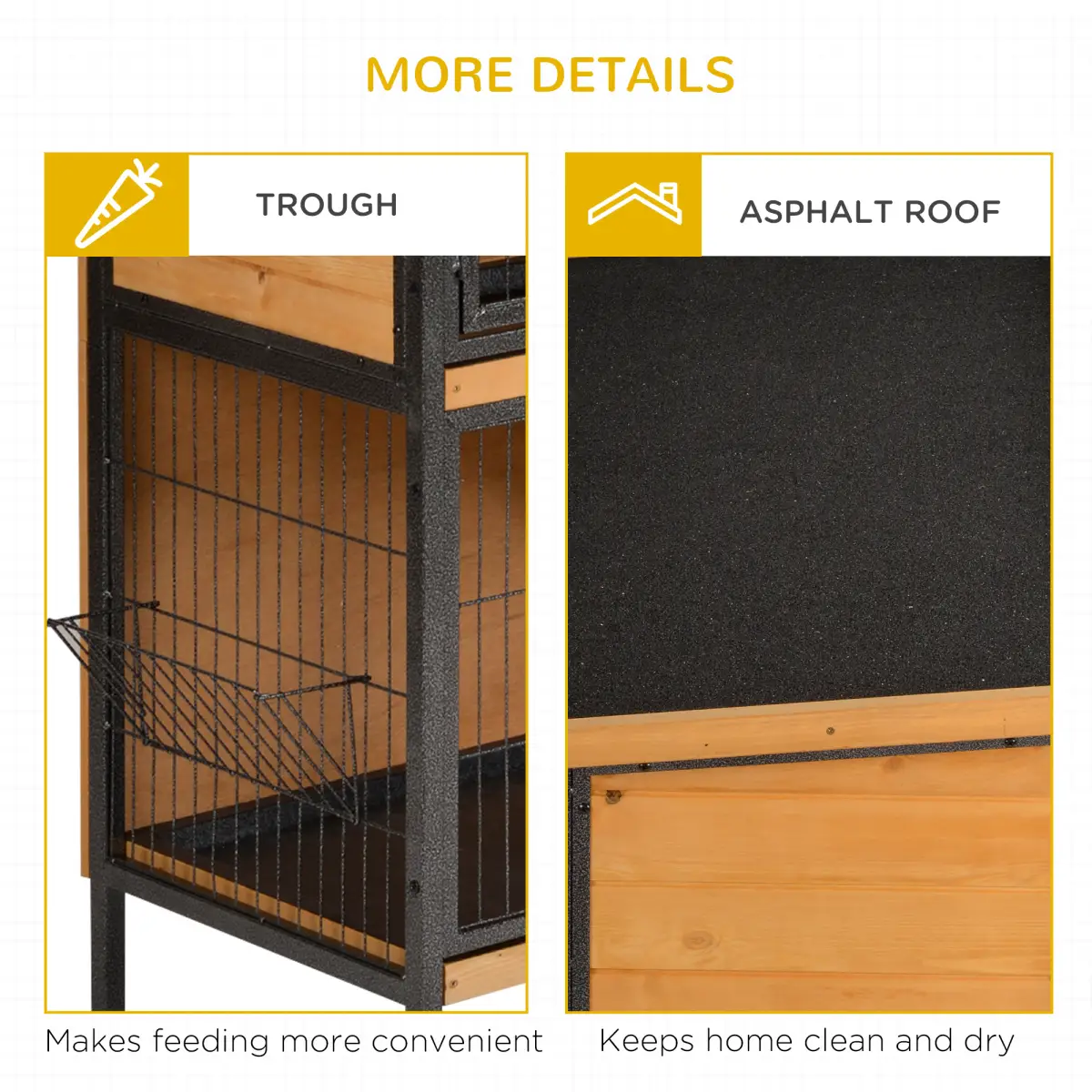 Pawhut Wooden Metal Rabbit Hutch Pet House Bunny w/ Slide-Out Tray Outdoor Light Yellow - Rabbit Hutch
