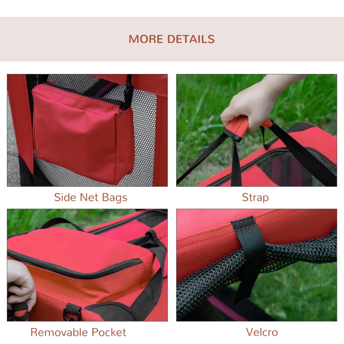 Pawhut Folding Pet Carrier Bag Soft Portable Cat Travel Cage, 60x42x42 cm, Red - Pet Carrier