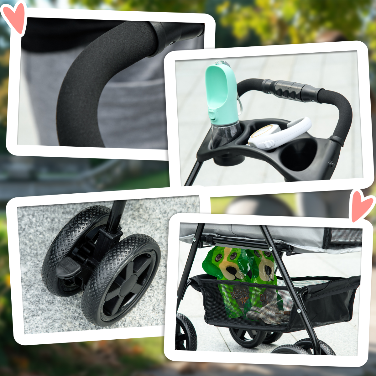 Pet Stroller No-Zip Foldable Travel Carriage with Brake Basket Adjustable Canopy - from Unbranded
