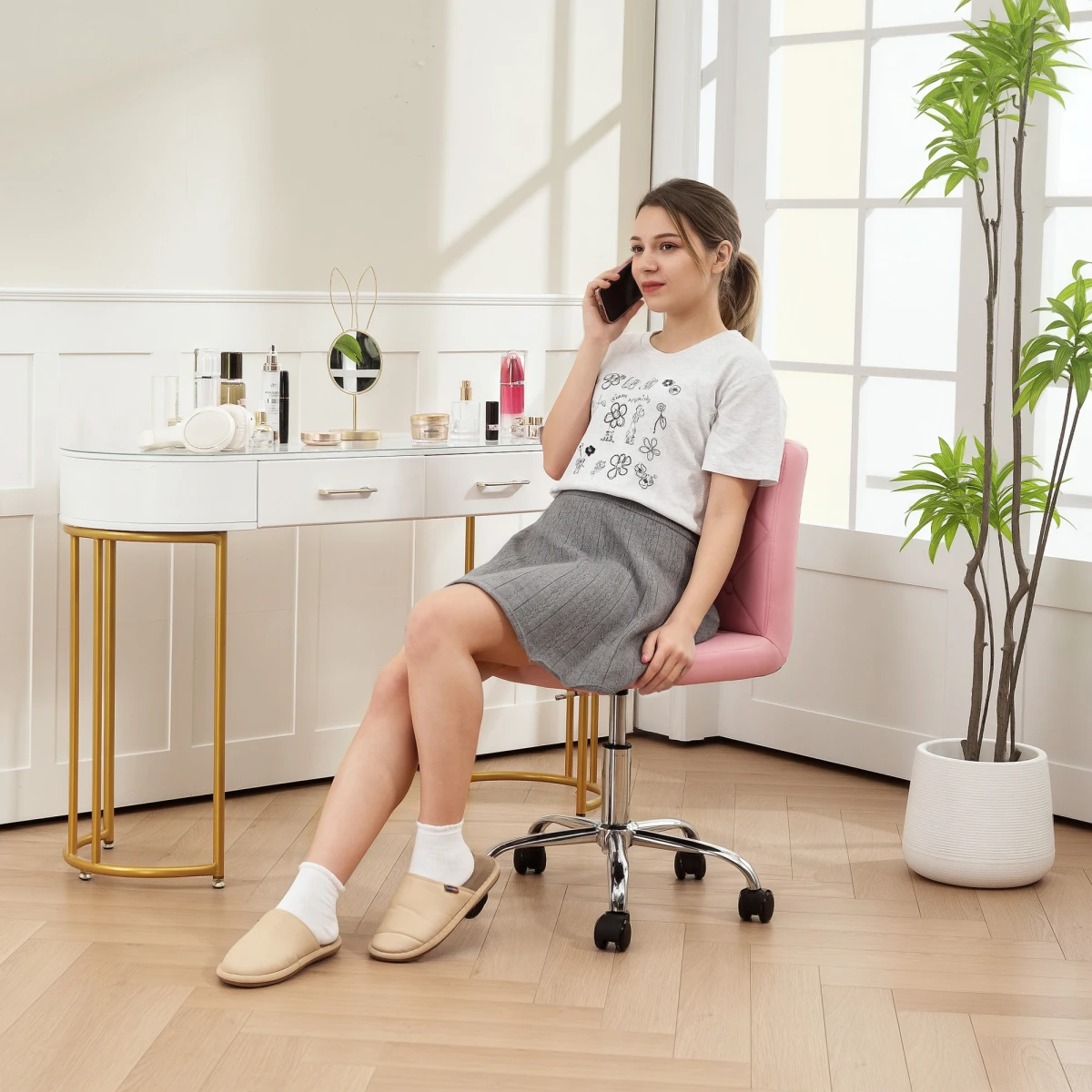 N/A Cat Textured Tufted Armless Office Chair 44 54cm - Office Chair