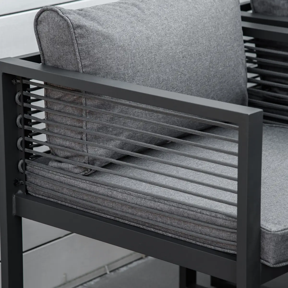 Outsunny 8 Seater Dining Cube Set Dining Table, 4 Chairs & 4 Footstools & Cushion, Grey - Garden Set