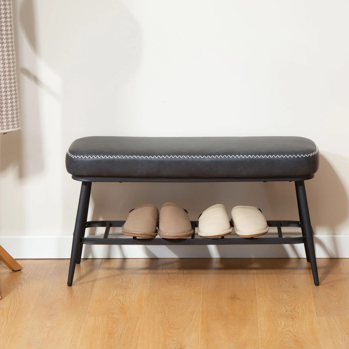 PU Leather Bench 7cm Cushion Four Pair Entryway by N/A