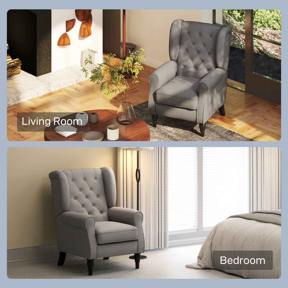 HOMCOM Accent Armchair Standard Tufted Wingback Grey Fabric Home - Armchair