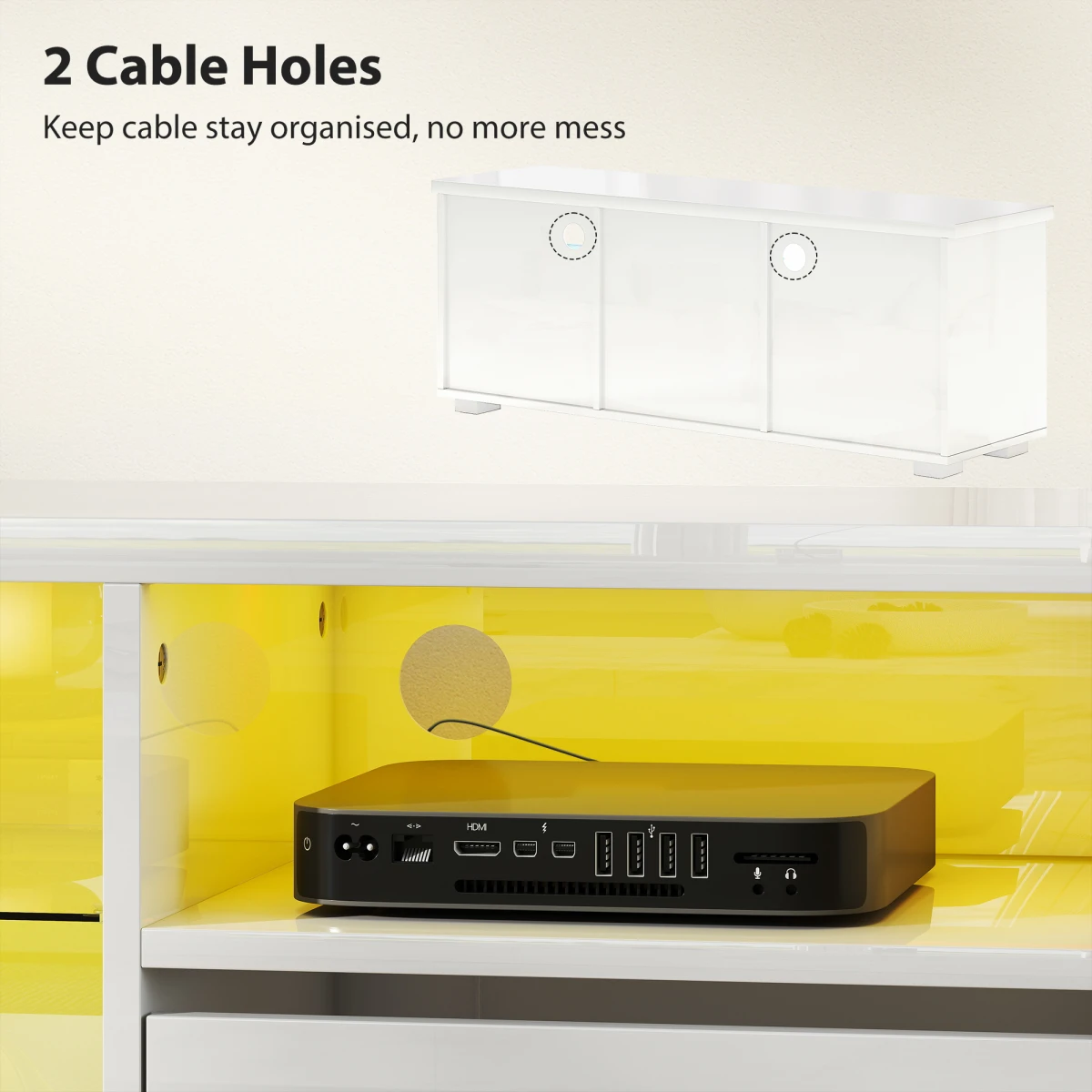 HOMCOM High Gloss TV Stand For 55in TV LED Lights RGB by HOMCOM