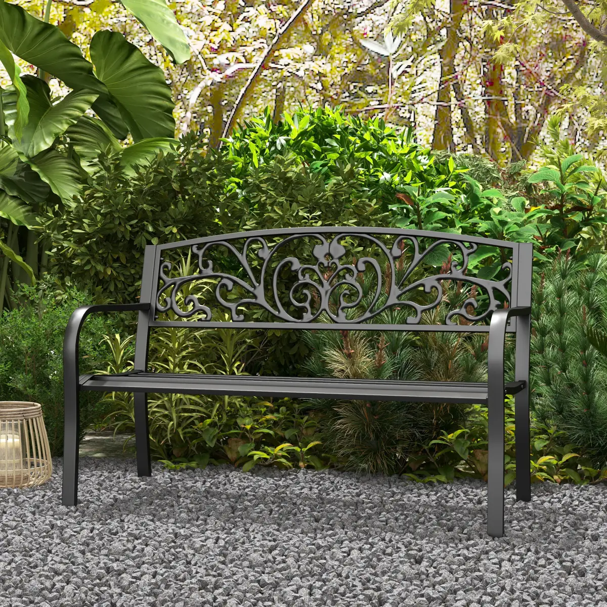 Outsunny 2-Seater Garden Bench, Steel-Black - Garden Chairs
