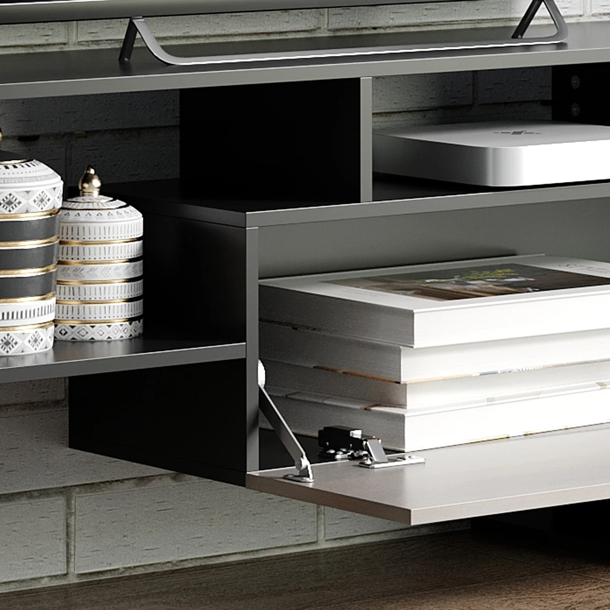 HOMCOM TV Cabinet Open Shelves Concealed Storage Living Room by Homcom