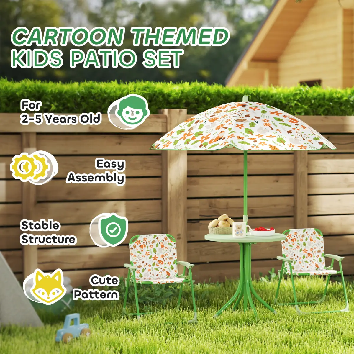 AIYAPLAY Cute Fox Design Kids Outdoor Furniture Set with Adjustable Parasol - Parasol